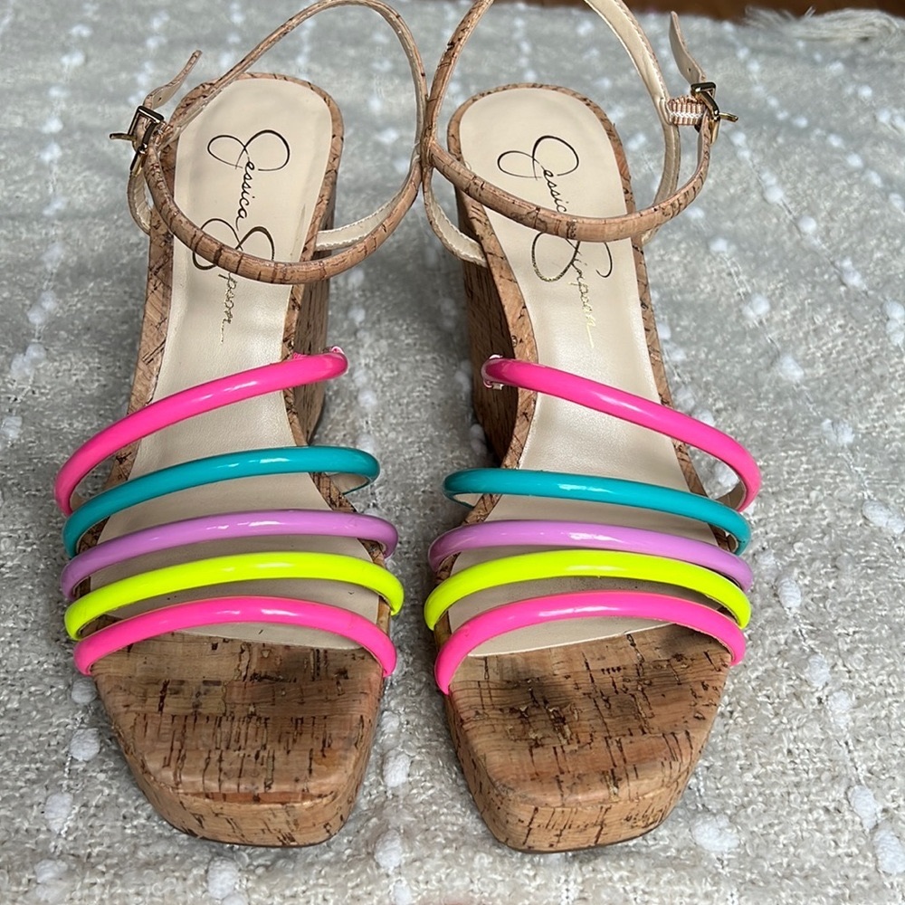 Jessica Simpson neon cork wedges